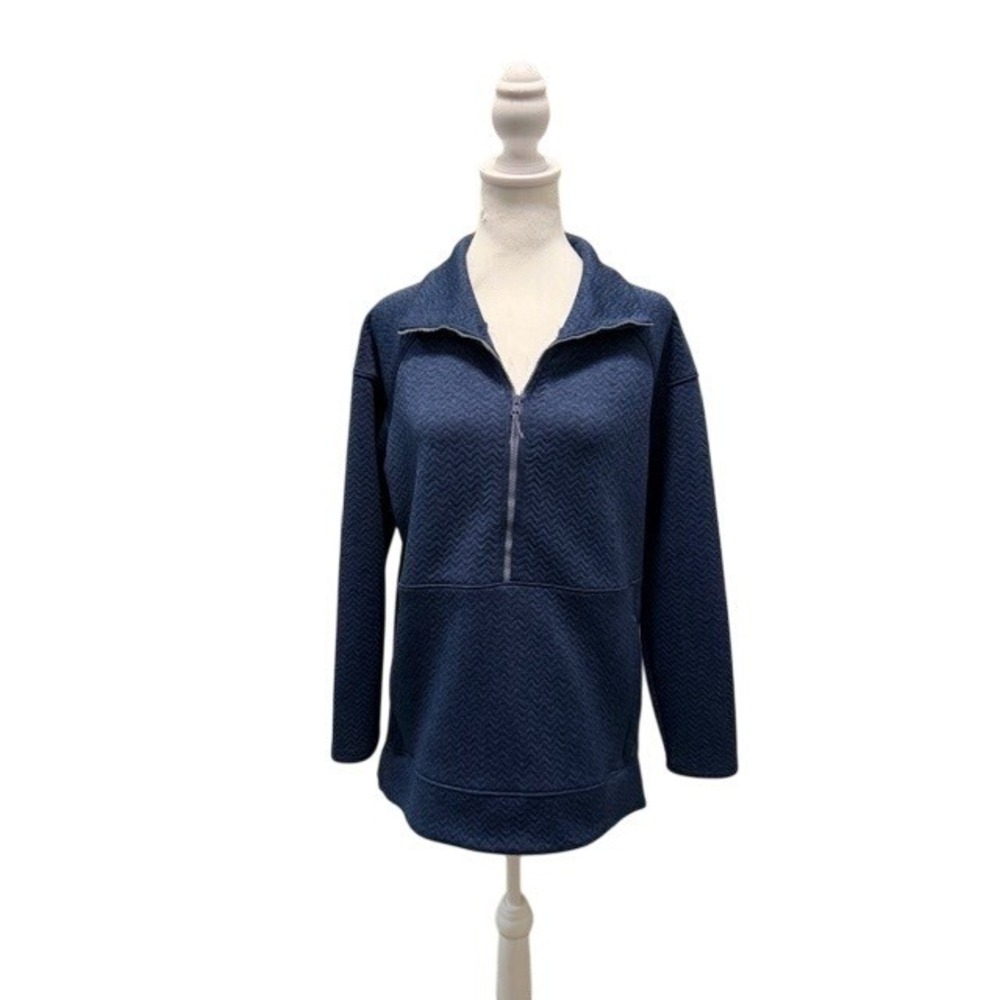 LL Bean Women's Flex‎ Forward Quilted Half-Zip Pullover Navy Blue Size L EUC